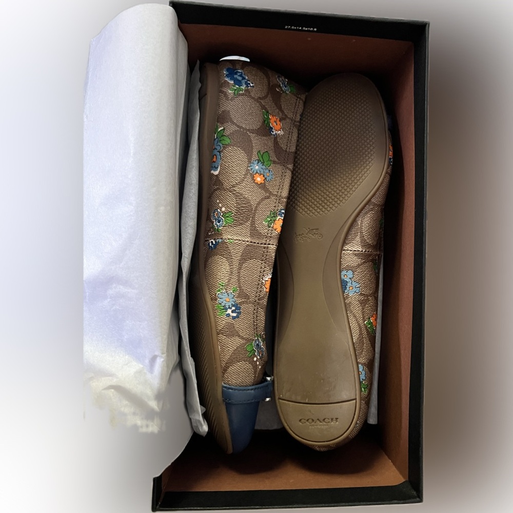 Coach Women's Floral Flats - Blue and Brown - Picture 2 of 6